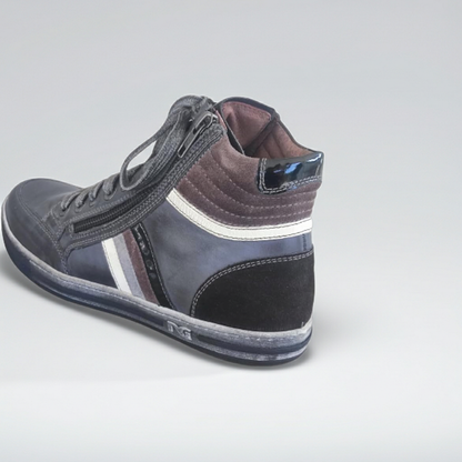Sneaker alla caviglia NeroGiardini A106480D con Lacci e Zip Laterale, Vera Pelle Antracite