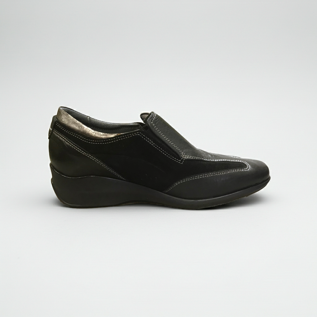 Sneakers Donna Laura Romagnoli 422 in Vera Pelle e Camoscio, Slip On, Elastici Laterali, Zeppa, Comfort, Colore Nero - Numero 36 (EU)