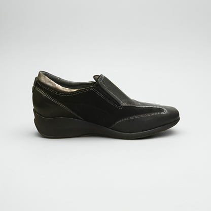 Sneakers Donna Laura Romagnoli 422 in Vera Pelle e Camoscio, Slip On, Elastici Laterali, Zeppa, Comfort, Colore Nero - Numero 36 (EU)