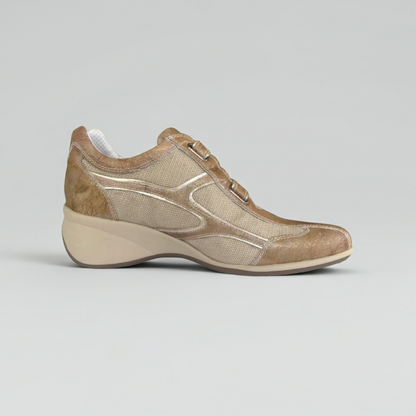 Sneakers con strappo Donna NeroGiardini Art 00681 Zeppa Vera Pelle Sabbia Laminato Oro