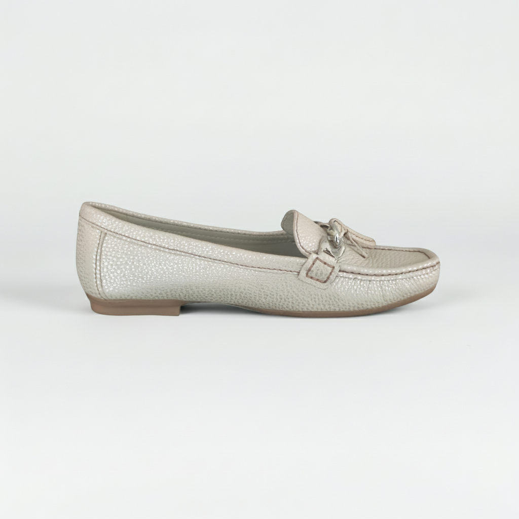 Mocassini Donna Comfort Vera Pelle Beige Platinato