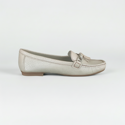 Mocassini Donna Comfort Vera Pelle Beige Platinato