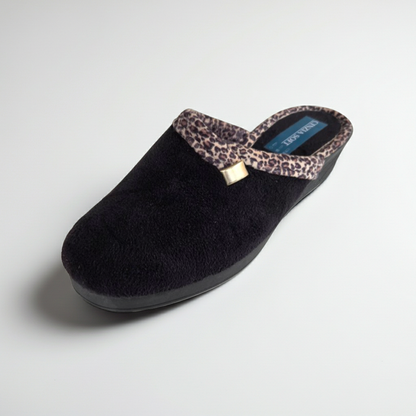 Cinzia Soft, IEA3506, Ciabatte Pantofole Donna in Velour Nero con Bordo Leopardato, Comfort
