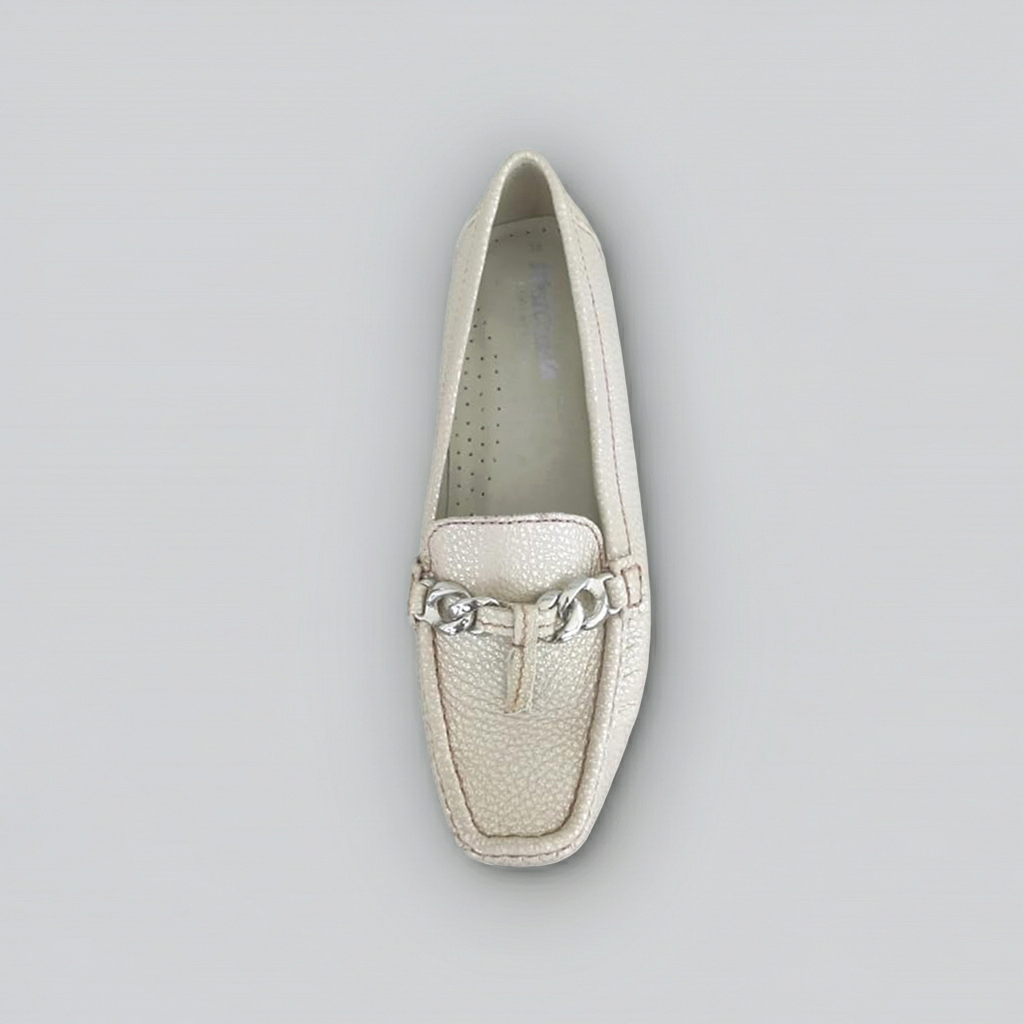 Mocassini Donna Comfort Vera Pelle Beige Platinato