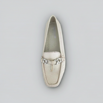 Mocassini Donna Comfort Vera Pelle Beige Platinato
