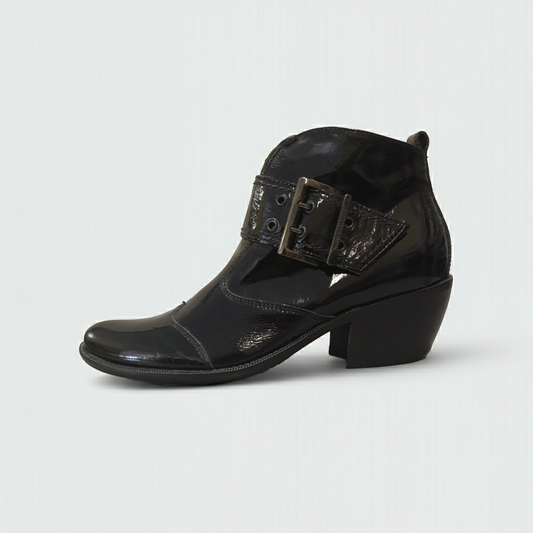 Tronchetti Neri Donna NeroGiardini - Texano Camperos, Vera Pelle Naplak in vernice, Tacco 5 cm, Cerniera Laterale