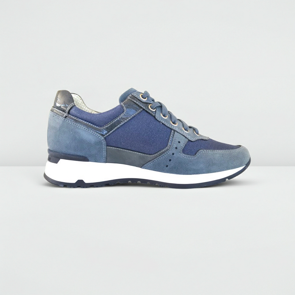 Sneakers Donna NeroGiardini P308390D Vera Pelle e Tessuto Denim Blu Avio, Numero 36 EU