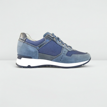 Sneakers Donna NeroGiardini P308390D Vera Pelle e Tessuto Denim Blu Avio, Numero 36 EU