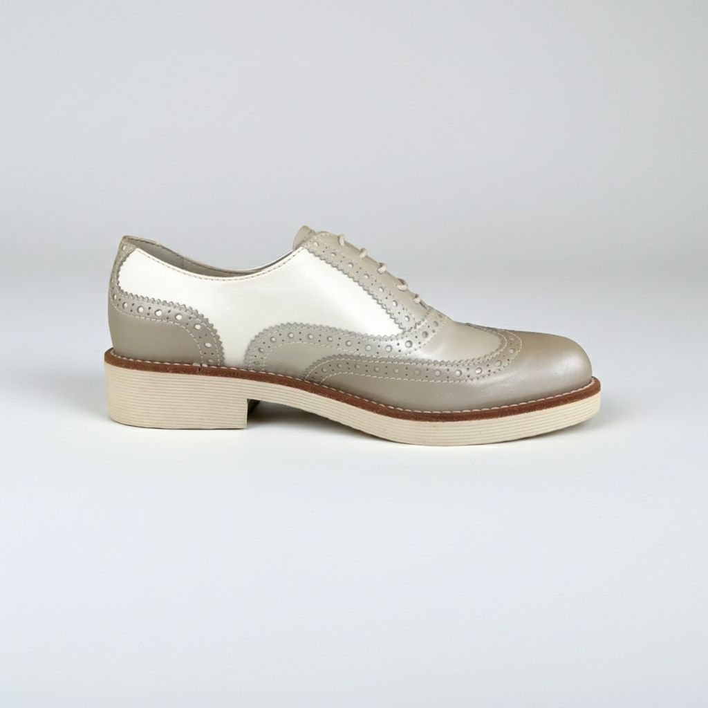Scarpe Inglesine Donna NeroGiardini P717071D Vera Pelle Bianco Moonlight Savana Perlato - 35 EU