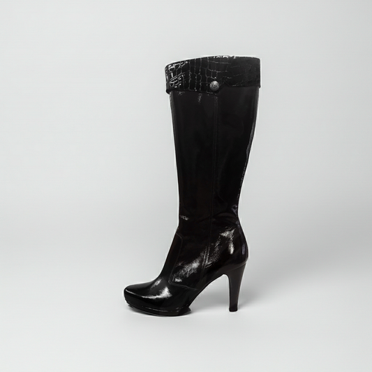 Stivali Donna NeroGiardinj A900301E Tacco alto, Vera Pelle, Naplak in Vernice, Stampa Cocco, Cerniera Zip - Colore Nero