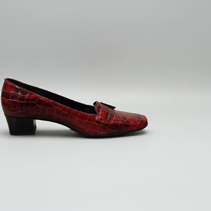 Mocassini Donna ELATA 58570 - Colore Rosso, Tacco 3 cm, Fondo Gomma, Vera Pelle, Vernice Cocco, Ideali per Natale