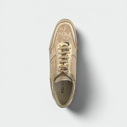 Sneakers Donna NeroGiardini 00256, Vera Pelle, Tessuto Monogram, Platino