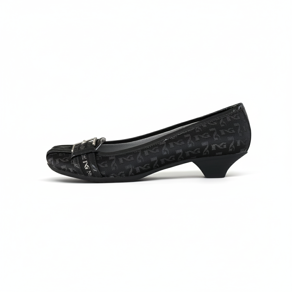 Décolleté basse NeroGiardini 00711 Tessuto Monogram Vera Pelle Nero