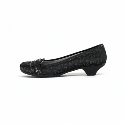 Décolleté basse NeroGiardini 00711 Tessuto Monogram Vera Pelle Nero
