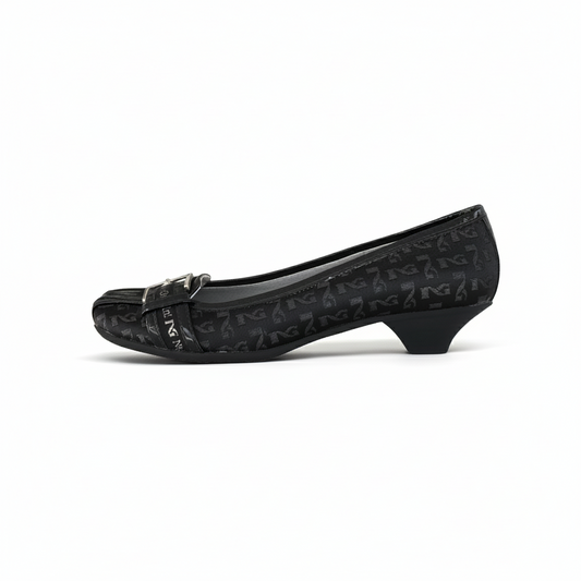 Décolleté basse NeroGiardini 00711 Tessuto Monogram Vera Pelle Nero