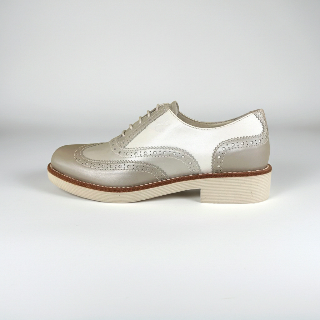 Scarpe Inglesine Donna NeroGiardini P717071D Vera Pelle Bianco Moonlight Savana Perlato - 35 EU