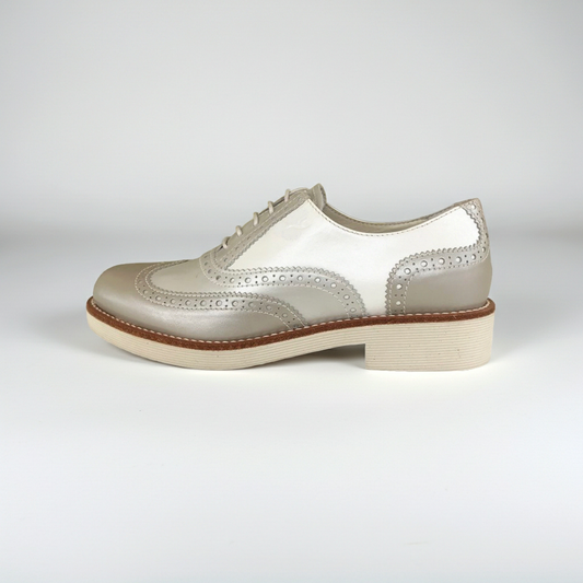 Scarpe Inglesine Donna NeroGiardini P717071D Vera Pelle Bianco Moonlight Savana Perlato - 35 EU