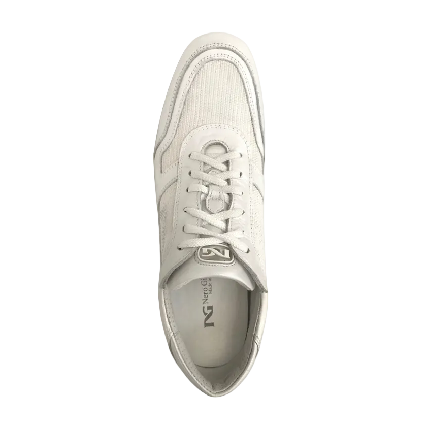 Sneakers Donna NeroGiardini P000400 Vera Pelle Perlato, Tessuto glitter, Bianco