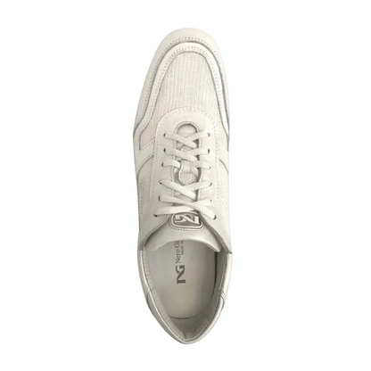 Sneakers Donna NeroGiardini P000400 Vera Pelle Perlato, Tessuto glitter, Bianco
