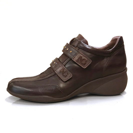 Sneakers Donna NeroGiardini 933 - Zeppa 5 cm, Doppio Strap, Vera Pelle, Testa di Moro, Laminato Bronzo