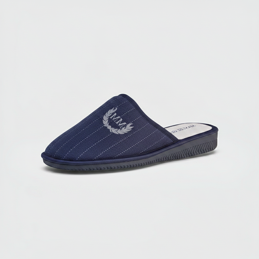 Mauri Moda, Ciabatte Pantofole Uomo in Velour, Felpato Lana, Soletta Vera Pelle Morbida, Blu, Suola Antiscivolo