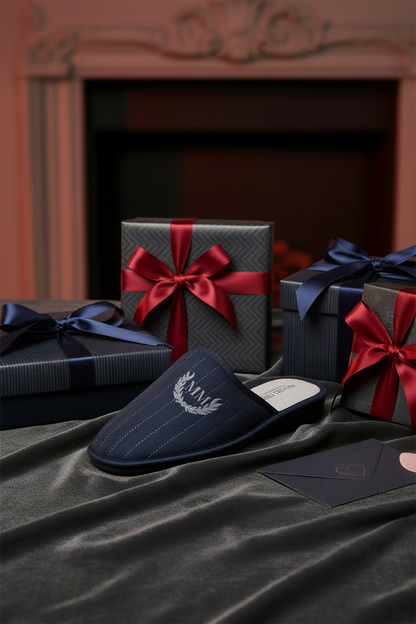 Mauri Moda, Ciabatte Pantofole Uomo in Velour, Felpato Lana, Soletta Vera Pelle Morbida, Blu, Suola Antiscivolo