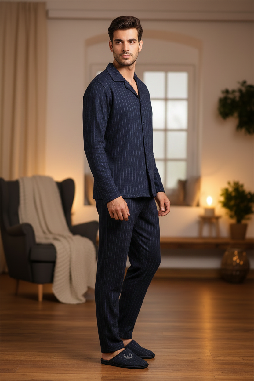 Mauri Moda, Ciabatte Pantofole Uomo in Velour, Felpato Lana, Soletta Vera Pelle Morbida, Blu, Suola Antiscivolo