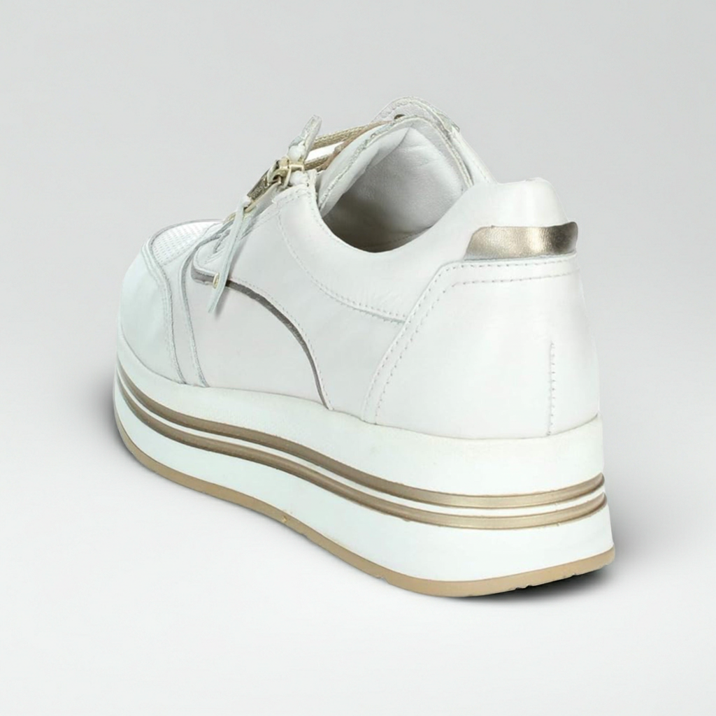 Sneakers Cinzia Soft IV919575 White/Gravel Bianco e oro, Vera Pelle, Platform, Zip, Plantare estraibile