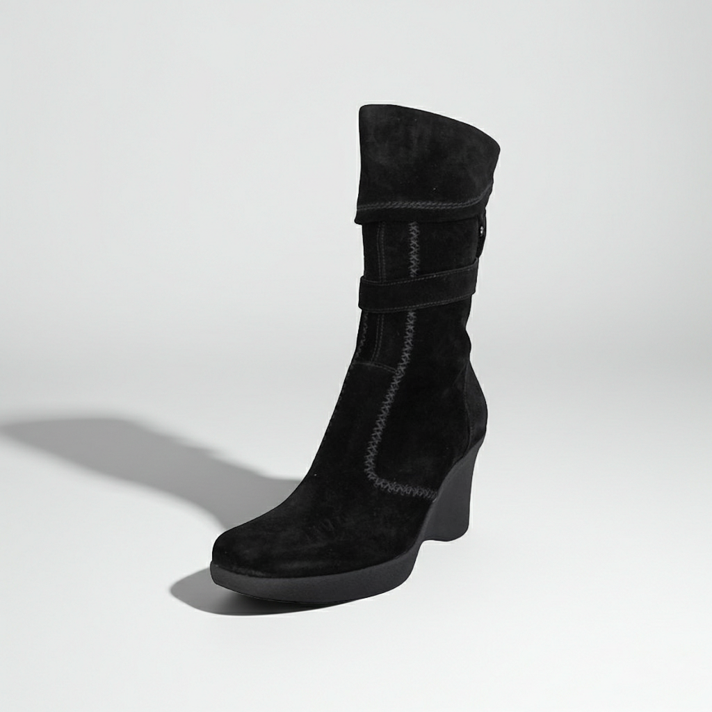 Stivaletti NeroGiardini 00102 con zeppa, zip, Vera Pelle Scamosciata, Nero - 39 EU