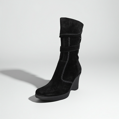 Stivaletti NeroGiardini 00102 con zeppa, zip, Vera Pelle Scamosciata, Nero - 39 EU