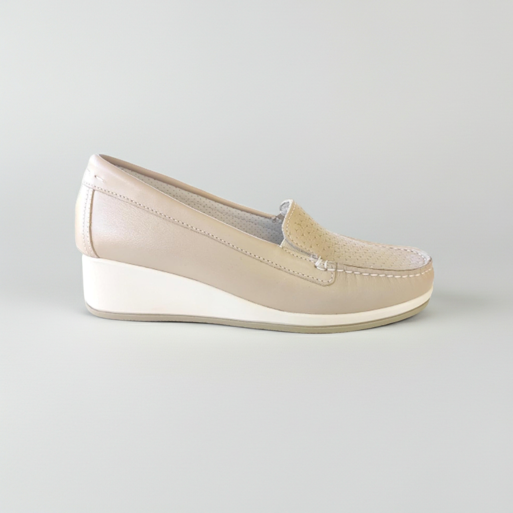 Mocassini con Zeppa Donna Cinzia Soft 001 Vera Pelle Beige Perlato