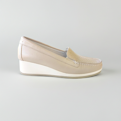 Mocassini con Zeppa Donna Cinzia Soft 001 Vera Pelle Beige Perlato