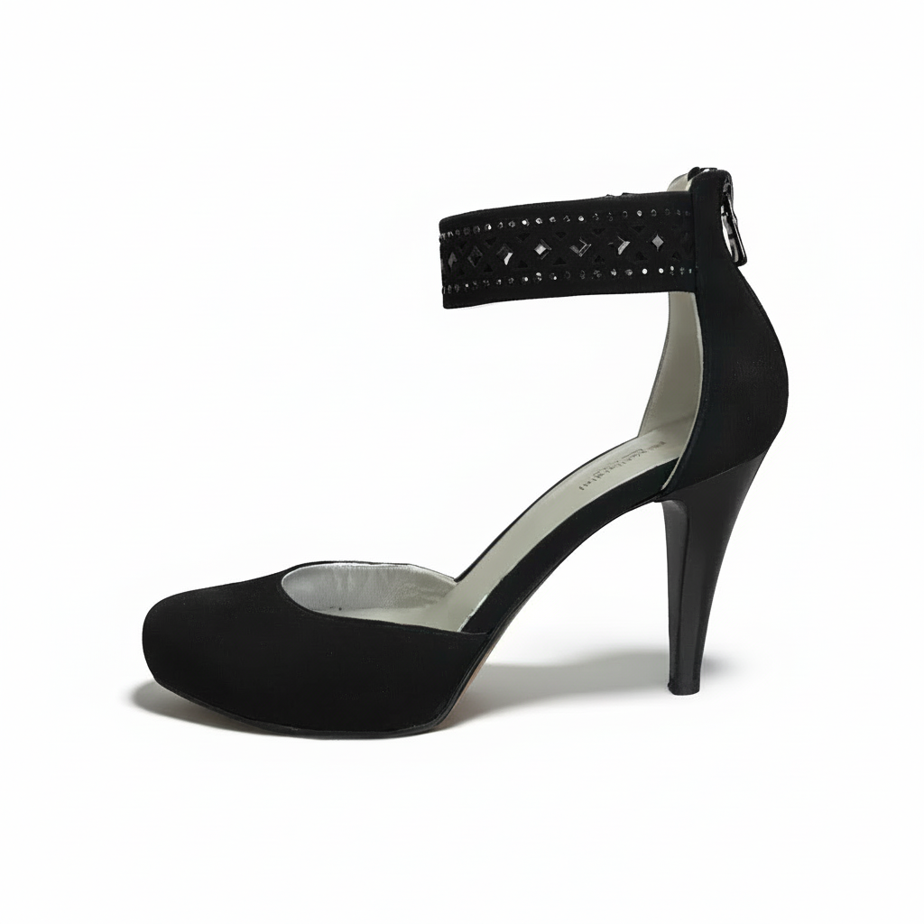 Scarpa con cinturino NeroGiardini P207511DE Vera Pelle di Camoscio, Nero, Tacco Alto con Plateau - Numero 38