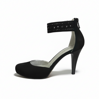 Scarpa con cinturino NeroGiardini P207511DE Vera Pelle di Camoscio, Nero, Tacco Alto con Plateau - Numero 38