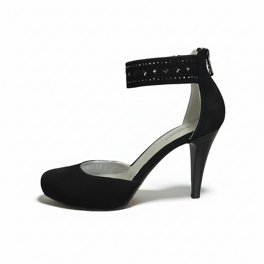 Scarpa con cinturino NeroGiardini P207511DE Vera Pelle di Camoscio, Nero, Tacco Alto con Plateau - Numero 38