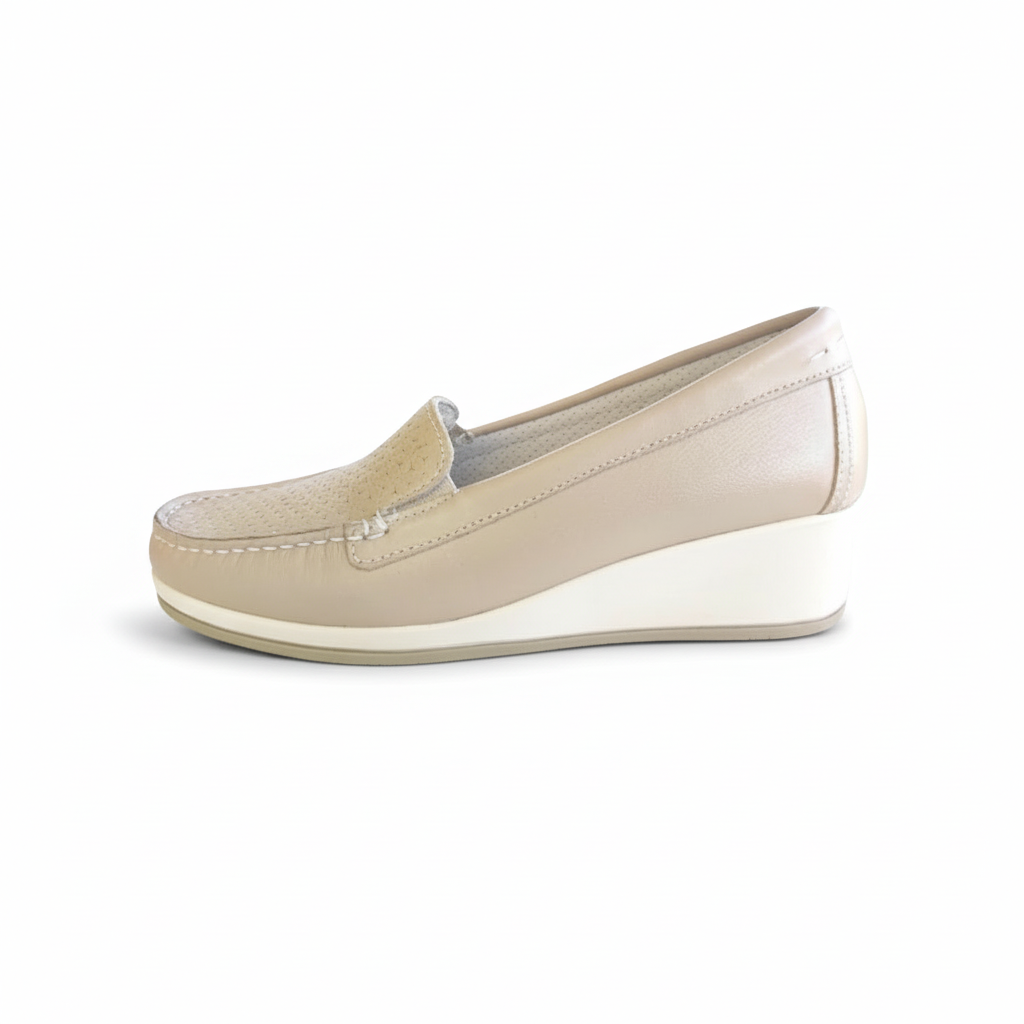 Mocassini con Zeppa Donna Cinzia Soft 001 Vera Pelle Beige Perlato