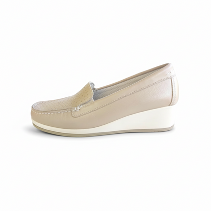 Mocassini con Zeppa Donna Cinzia Soft 001 Vera Pelle Beige Perlato