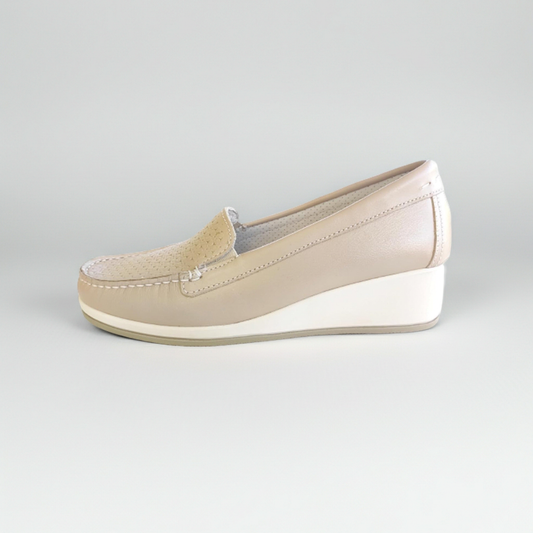 Mocassini con Zeppa Donna Cinzia Soft 001 Vera Pelle Beige Perlato