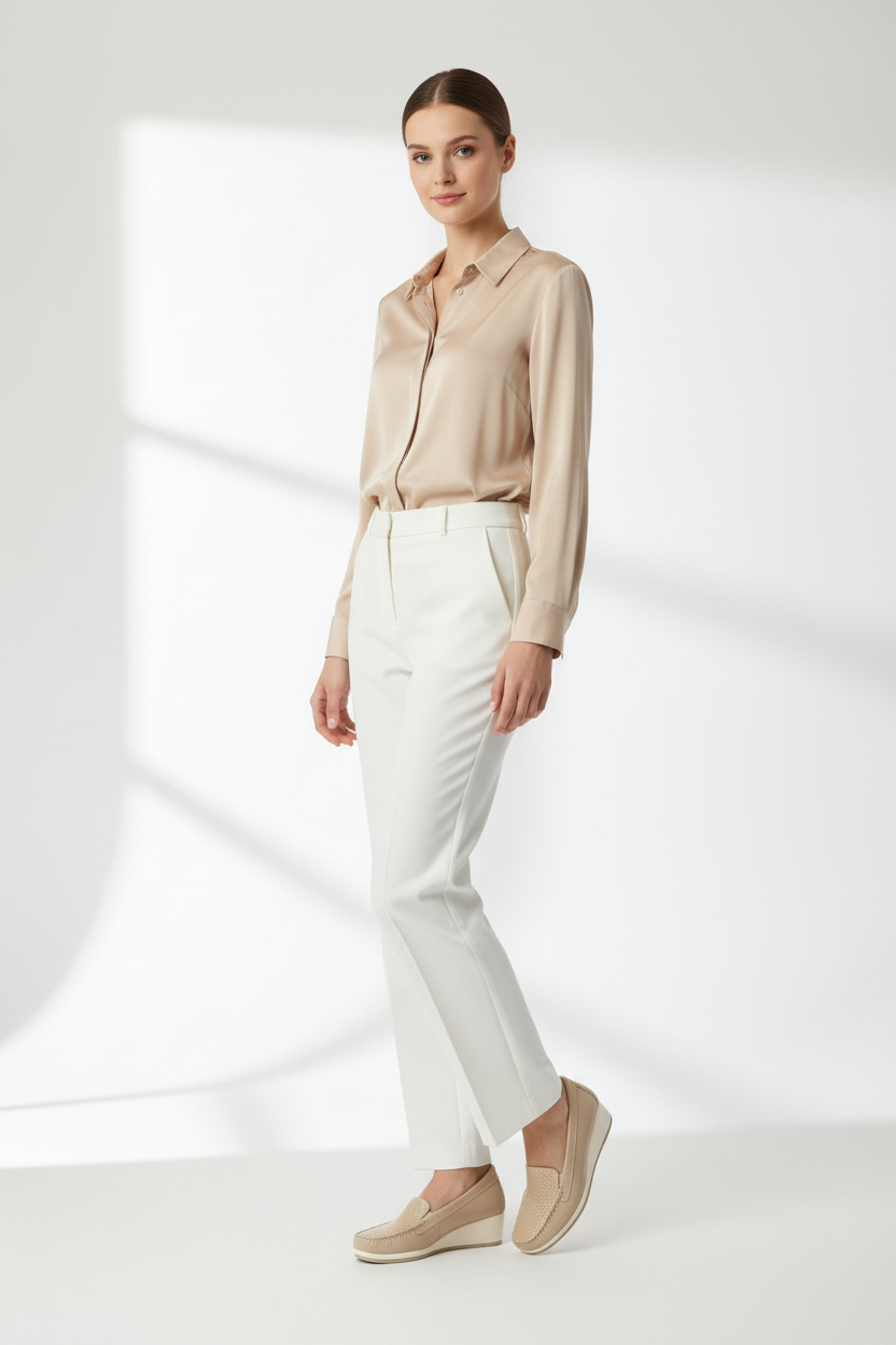 Mocassini con Zeppa Donna Cinzia Soft 001 Vera Pelle Beige Perlato