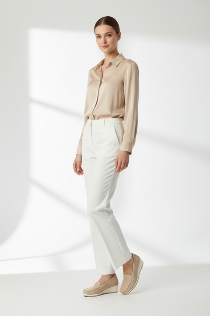 Mocassini con Zeppa Donna Cinzia Soft 001 Vera Pelle Beige Perlato