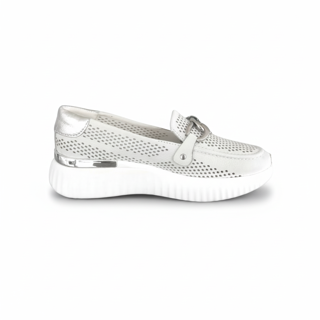 Mocassini Donna Cinzia Soft 16555 Vera Pelle Bianco Ghiaccio