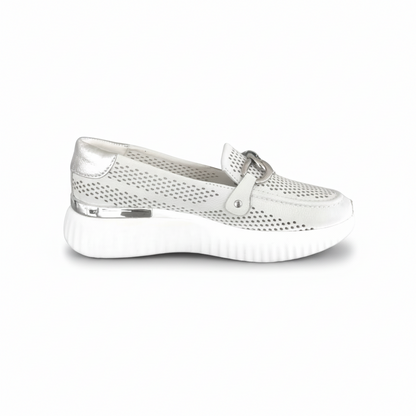 Mocassini Donna Cinzia Soft 16555 Vera Pelle Bianco Ghiaccio