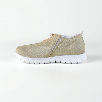 Sneakers Donna PREGUNTA Art 19009 Fondo Gomma Elastici Laterali Tessuto Platino Glitterato n. 39