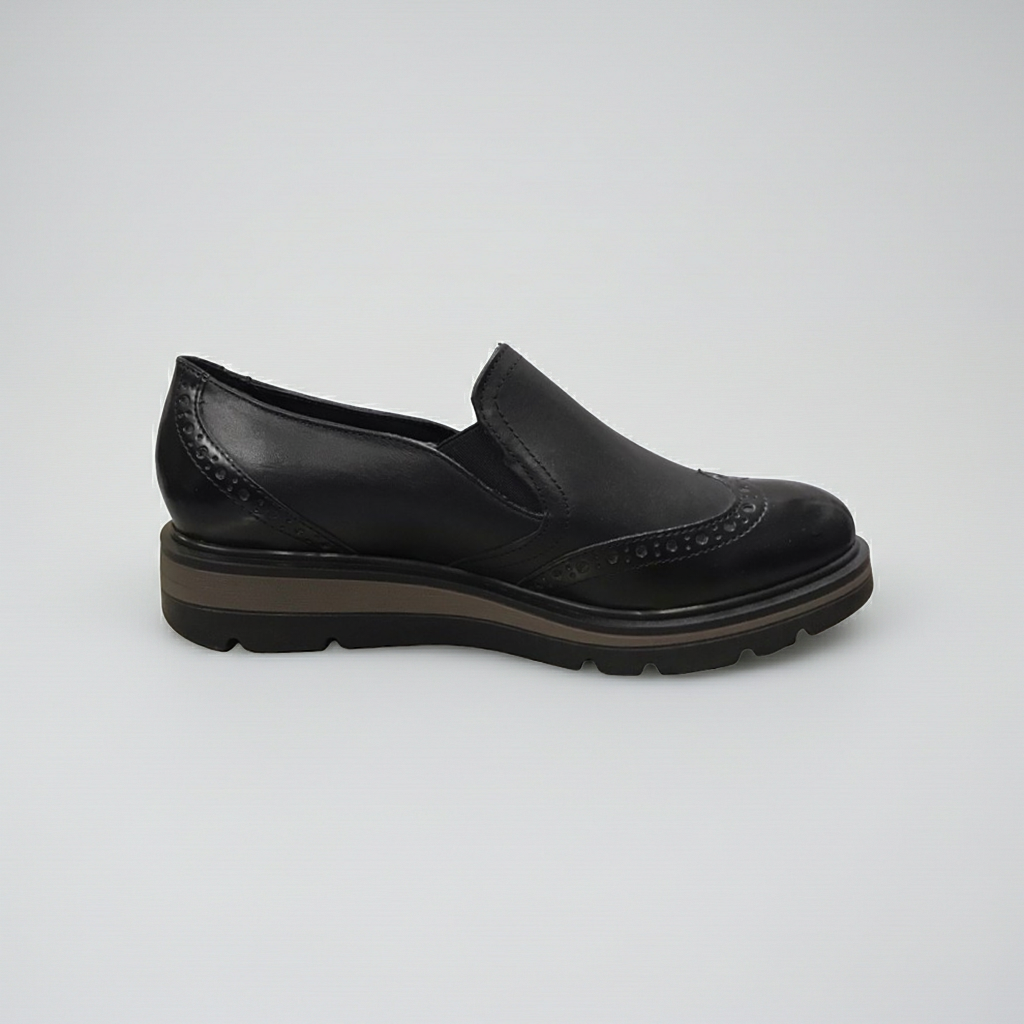 Mocassini Donna Cinzia Soft 25604 Vera Pelle, Nero, Elastici Laterali, Stile Inglese