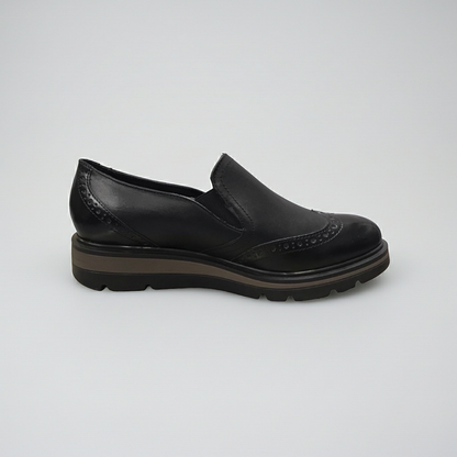 Mocassini Donna Cinzia Soft 25604 Vera Pelle, Nero, Elastici Laterali, Stile Inglese