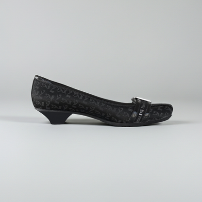 Décolleté basse NeroGiardini 00711 Tessuto Monogram Vera Pelle Nero