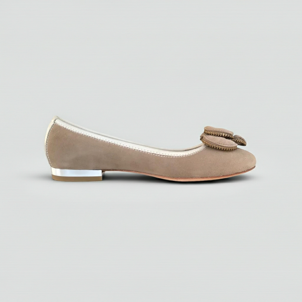 Ballerine NeroGiardini Tacco Basso camoscio Beige con riporti in Pelle