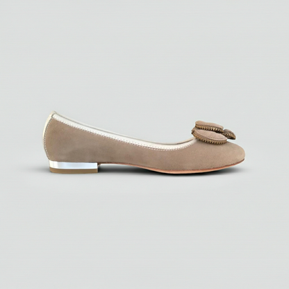 Ballerine NeroGiardini Tacco Basso camoscio Beige con riporti in Pelle