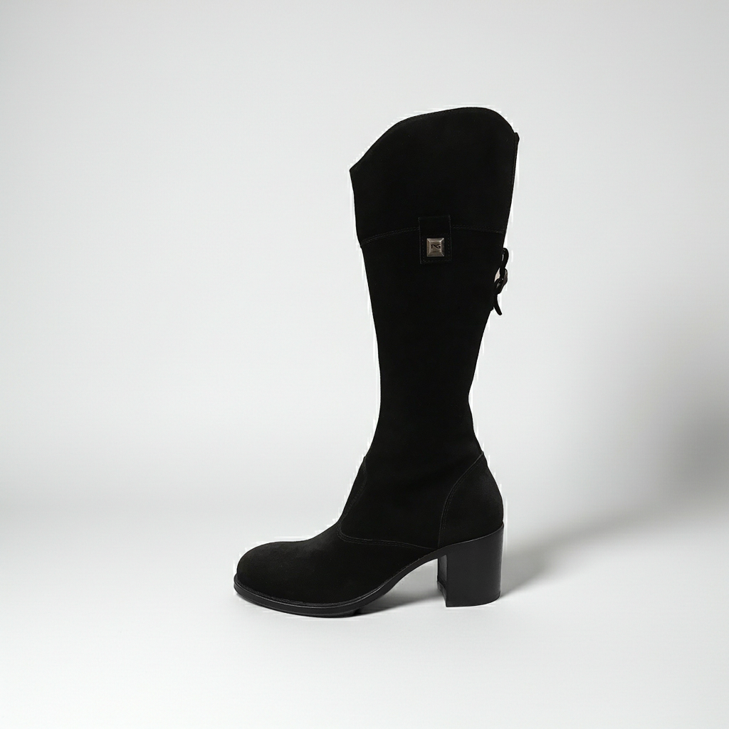 Stivali con tacco a blocco NeroGiardini A005431D Vera Pelle Scamosciata, Cerniera Zip - Colore Nero