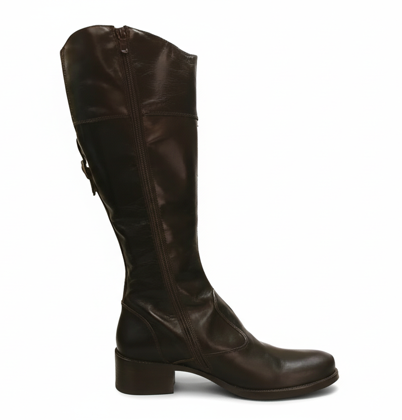 Stivali cavallerizza Donna NeroGiardini 00585 Vera Pelle, Tacco basso 3 cm, Cerniera Zip, Elastico - Marrone Testa di Moro